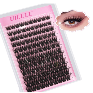 Uilulu Lash Clusters Kit 10-18mm Wispy Lash Clusters D Curl False Eyelash Clusters, DIY Lash Extension Kit with Lash Bond & Seal, Lash Glue Remover, Lash Tweezers