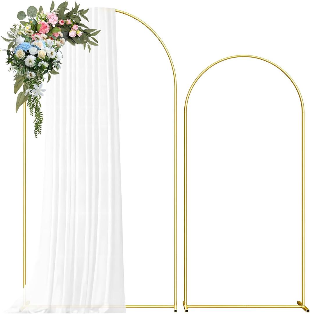 Metal Arch Backdrop Stand, 7.2FT+6FT Wedding Arch Frame, Balloon Arch Backdrop Stand Set of 2, Gold Wedding Arch Backdrop Stand for Wedding Birthday Party Baby Shower Graduation Ceremony Decor