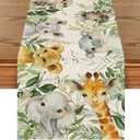 Artoid Mode Animals Elephant Giraffe BabyShower Table Runner, Seasonal Spring Summer Kitchen Dining Table for Home Party Decor 13x90 Inch (13" x 90", Table Runner, Green)