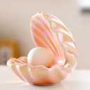 LED Ceramic Shell Pearl Light, Portable Ocean-Inspired Night Light Tabletop Light, Streamer Fairy Shell Night Lamp for Bedside Living Room Home Decoration (Pink)
