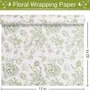RayofSun Green Floral Wrapping Paper Roll 17 in x 32 ft Mini Roll Vintage Toile Flower Gift Wrap Paper for Girls Women All Occasion Wedding Birthday Bridal Shower Party Baby Shower Valentine's Day
