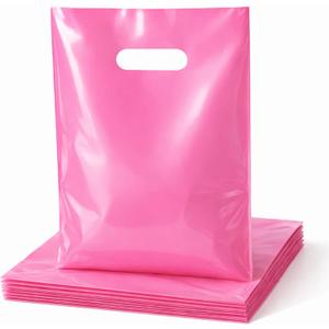 100PCS Pink Plastic Bags with Handles 9x12 Small Shopping Bags for Small Business,Retail,Merchandise, Crafts & Market Use
