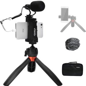 COMICA Smartphone Microphone with Mini Tripod, CVM-VM10-K2 PRO Video Shotgun Mic for iPhone and Android Phones, Vlogging Kit for YouTube Recording Facebook Live, Filmmaker Accessories