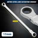 PRIDE&CRAFT Extra Long Ratcheting Wrench 17mm, Metric Flex Head Double Box End, 2X Longer Wrenches, Chrome Vanadium Steel with 90-Tooth Ratchet for Automotive Repair