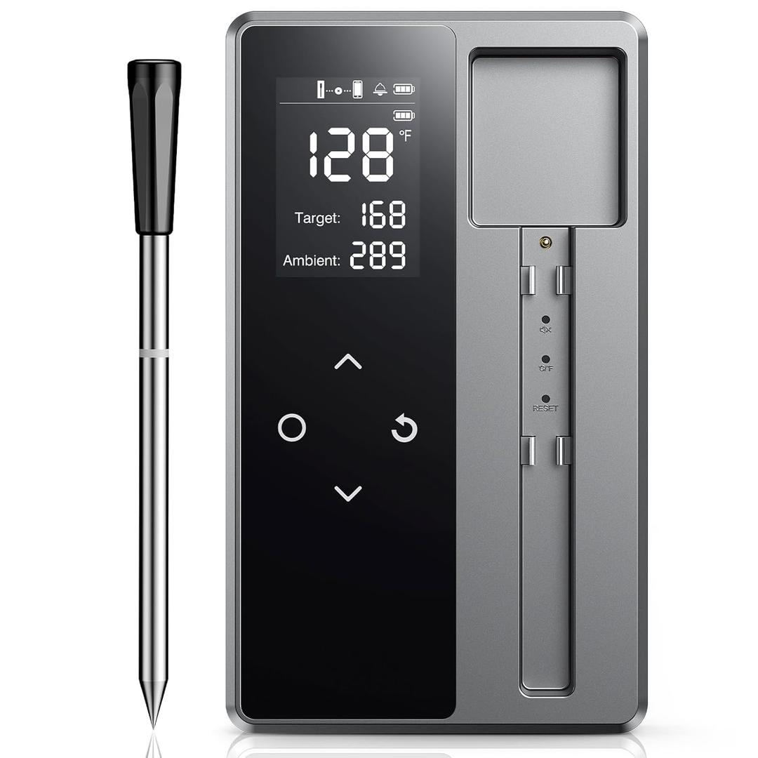 Smart Wireless Meat Thermometer with Ultra-Thin Probe, Digital Food Thermometer 0.5S Instant Read, 600FT Bluetooth Range Real-Time Monitoring & Smart Alerts for BBQ, Grill, Smoker, Oven, Air Fryer (Grey)