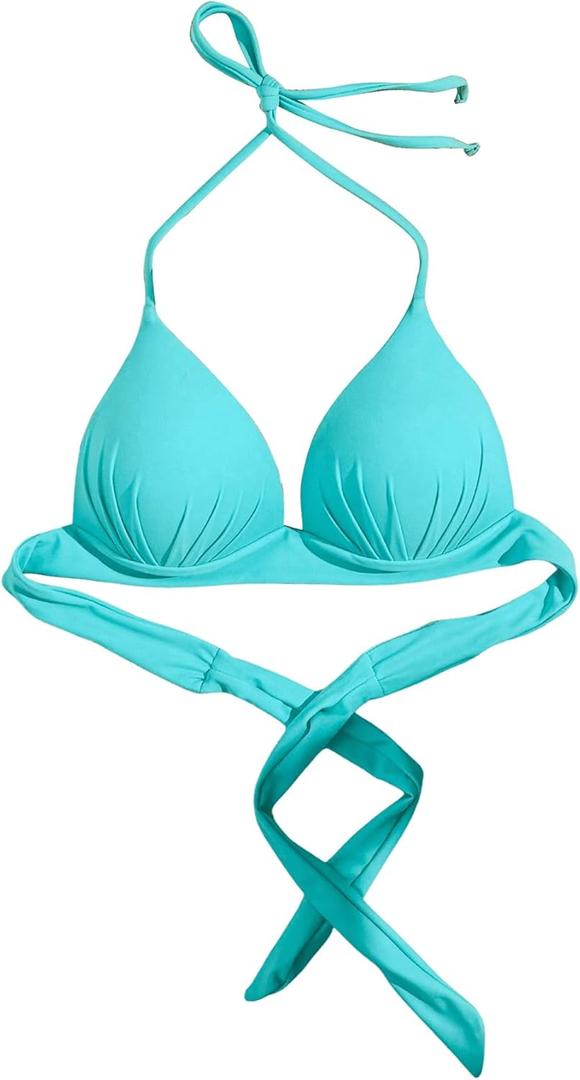 MakeMeChic Women's Halter Bikini Top Tie Back Push Up Backless Triangle Swimsuit Top Beachwear (Large, Blue) MakeMeChic Women's Halter Bikini Top Tie Back Push Up Backless Triangle Swimsuit Top Beachwear (Large, Blue)
