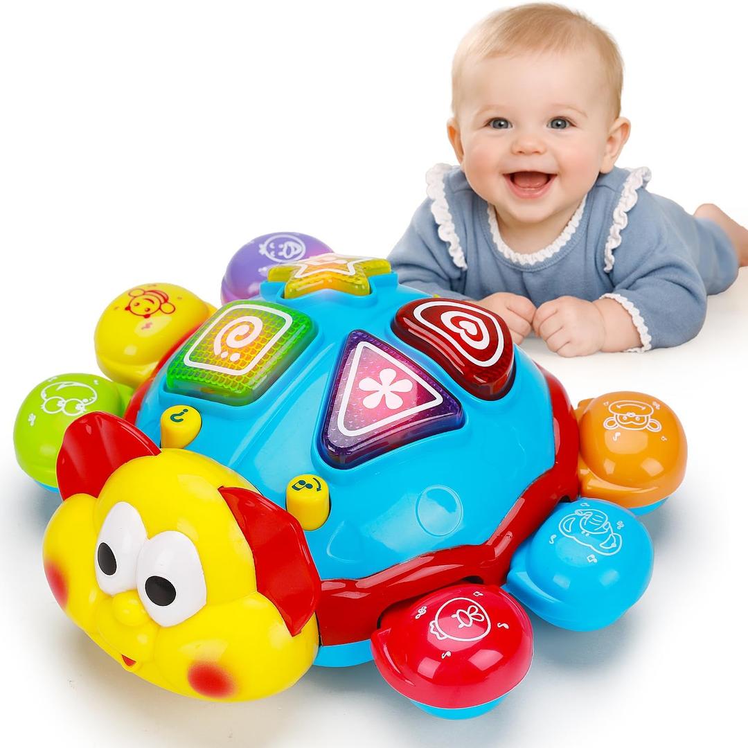 Baby Crawling Toys 6-12 Months, Infant Spanish English Bilingual Learning 0-6 7 8 9 10 11 12-18 Month Old Boy Girl, Musical Light Up Tummy Time Educational Development Toddler Toys 1 2 Year Old Gifts