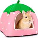Rabbit Hideout, Washable Bunny Bed with Removable Pee Pad, Plush Indoor Rabbit House, Adorable Strawberry Design Small Animal Hideaway for Guinea Pig, Pink