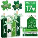 Vercraft 11 Pcs St. Patrick's Day Table Decorations Wood Faux Books Irish Table Top Decor Clover Wooden Sign Centerpiece for St. Patrick's Day