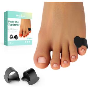 Welnove Pinky Toe Separator, 12 Pcs Black Gel Toe Spacers Bunion Corrector for Feet Women and Man, Little Toe Cushions for Curled Overlapping