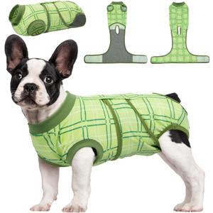 Kuoser Dog Recovery Suit for Female Male Dogs, Post-Surgery Bodysuit for Spay Neuter, Dog Onesie After Surgery, Anti-Licking Pet Surgical Recovery Suit, Green S (S (Back:11.4-13.4'', Weight:7-15 LB))