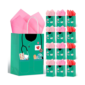 Nezyo 30 Pcs Nurse Gift Bags with 30 Wrapping Tissue Papers Nurses Appreciation Week Gifts Bags Stylish Nurse Appreciation Gifts for Thank Party Memorable Nursing Assistant Graduates Medical (Green)