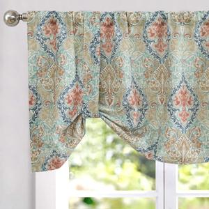 Damask Printed Tie-up Valances for Windows Multicolor Linen Textured Curtain (50"W x 20"L (Pack of 1))