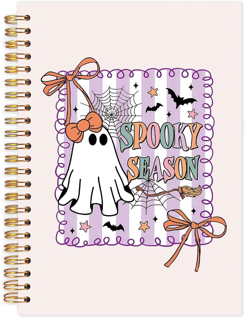 FDHSPAAM Coquette Halloween Ghost Spiral Journal Notebook 5.5x8.3in, Spooky Ghost Journal for Woman, Girly Preppy Halloween Notebooks Gifts for Note Taking, Hardcover Notebook