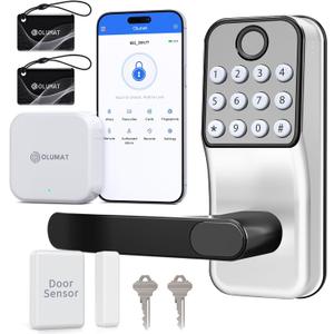 Smart Door Lock With Handle: Keyless Entry With Gateway Sensor - Keypad and Remote Control Digital Lock for Front Door - Compatible With Alexa