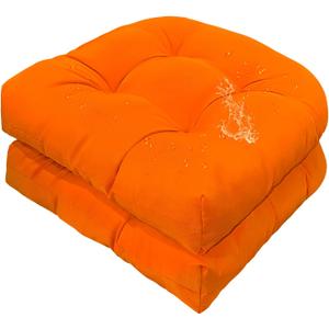 2 Pcs Outdoor Chair Cushions 18x 18Inch Waterproof Sun Protection Patio Furniture Overstuffed Seat Cushion Chair Pad with Round Corner for Indoor Orang