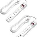 DEWENWILS 2-Pack 6-Outlet Power Strip Surge Protector with 6Ft Long Extension Cord, Low Profile Flat Plug, 15 Amp Circuit Breaker, 500 Joules, Wall Mount, White, UL Listed
