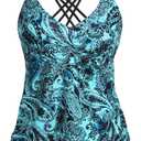 Tempt Me Women Tankini Top Only V Neck Swim Tops Tummy Control Bathing Suit Top No Bottom (Blue, XL)