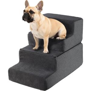 Dog Stairs for Small Dogs & Cats 18" H, 4-Step Non-Slip Dog Steps for Bed, Sofa and Chair, Pet Stairs with High Density Foam, Grey