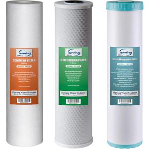 iSpring F3WGB32BM 4.5 x 20 3-Stage Whole House Water Filter Set Replacement Pack with Sediment, CTO Carbon Block, and Iron & Manganese Reducing Cartridges Fits WGB32BM, White (Pack of 1) iSpring F3WGB32BM 4.5 x 20 3-Stage Whole House Water Filter Set Replacement Pack with Sediment, CTO Carbon Block, and Iron & Manganese Reducing Cartridges Fits WGB32BM, White (Pack of 1)