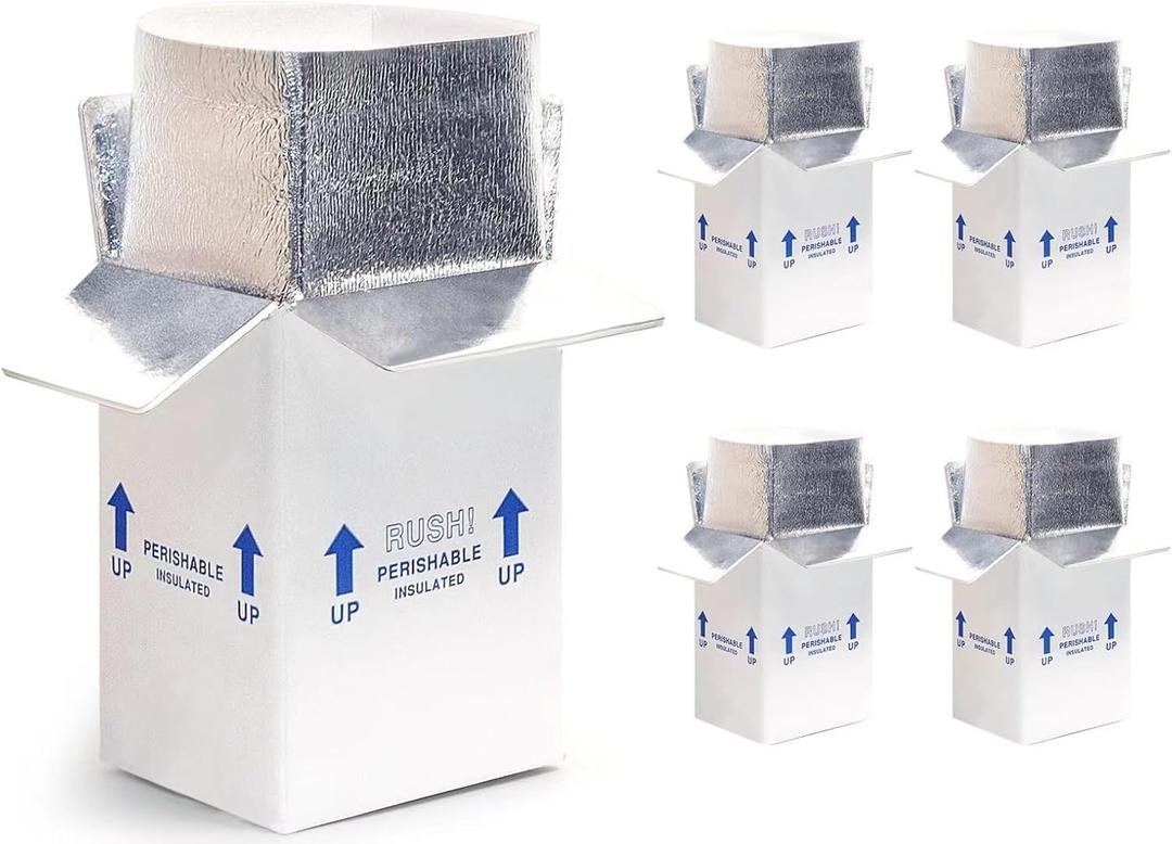 Insulated Shipping Boxes with Foil Liner, Small Perishable Food Mailers, White, 4 Pack (7x6x10)