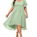 Plus Size Green Dress Mint Bridesmaid Mother of the Bride Wedding Guest Formal Chiffon Short Sleeve High Low Dress Women, Light Green (22 Plus)