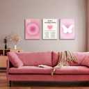 KISSFOX 3 Piece Canvas Wall Art Pink Heart Bow Wall Decor Aura Framed Art Self Love Angel Number Pictures Trendy Aesthetic Preppy Paintings For Apartment Dorm Women Girls Bedroom