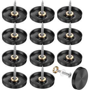 M METERXITY 12-Pack Screw Covers Caps, 1.18" Dia Stainless Steel Brushed Mirror Decorative Screws Cap Nails Fasteners for Sign Advertising Hardware/Bathroom Upholstery Head Covers [Black]