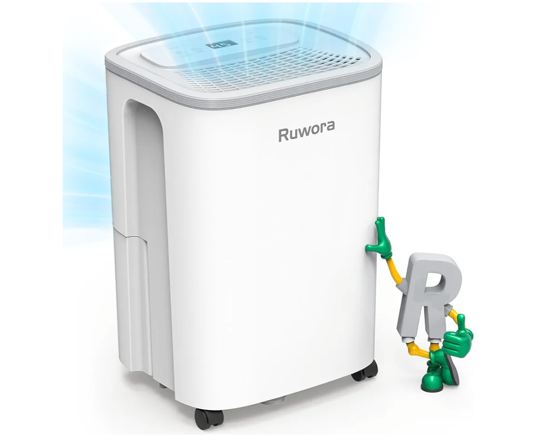 Dehumidifier for Home, Dehumidifier 4500 Sq.Ft 50 Pint, Dehumidifiers with Drain Hose, 0.66 Gallon Water Tank, RUWORA Dehumidifiers for Basement Bedroom Bathroom RV, 24H Timer, Overflow Protection
