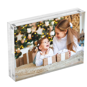 MaxGear 4x6 Acrylic Magnetic Picture Frame for Desktop Display, 20mm Thicker Double-Sided Clear Frameless Picture Frames, Freestanding Transparent Plastic Lucite Frames,2 Pack
