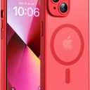 TOCOL Magnetic for iPhone 13 Case, Upgraded Full Camera Protection, Compatible with Magsafe, 15FT Drop Protection, Translucent Matte Back Bumper Phone Cover 6.1-Inch (Red)