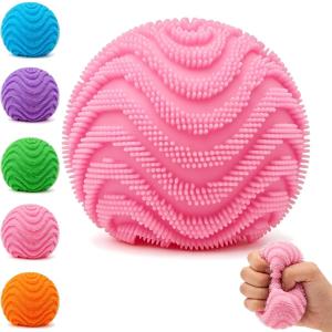 Fuzz Squishy Stress Ball, Soft Fidget for Anxiety Relief, Sensory Squishy Ball to Increase Hand Flexibility & Relieve, Ultra Squishy and Moldable Slow Rise for (Pink)