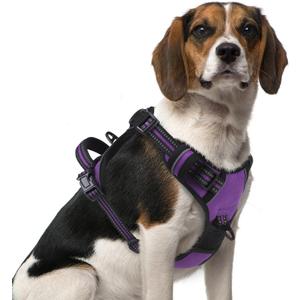 PUPTECK No Pull Dog Harness Medium Sized, Adjustable Reflective Dog Harness with Handle Easy Control, Comfortable Soft Padded Pet Vest Harness for Medium Dogs, Solid Purple M