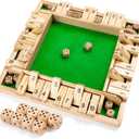 Ropoda Wooden Shut The Box Game (2-4 Players) - Large 4 Sided Board, 8 Dice, Rules - Amusing Addition Game for Kids & Adults, 12 Inch