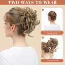 SARLA 2PCS Brown Messy Bun Hair Pieces for Women Wavy Curly Synthetic Hairpieces for Updos with Tendrils Fake Scrunchies Ponytail Extension Coffee Brown