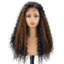 forfeels Curly Brown Highlight Wig 13x4 Synthetic Lace Front Wig 24 Inch Curly Wavy Black Mixed Brown Highlight Wigs for Women Daily Party Use