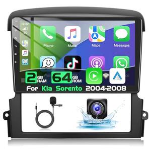 Podofo 2+64G Apple CarPlay Car Stereo Radio for Kia Sorento 2004 2005 2006 2007 2008 with Android Auto 9" Touch Screen Bluetooth Audio with GPS Navigation Mirror Link WiFi RDS Hi-Fi Backup Camera MIC