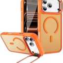 FATUOQIA for iPhone 17 Pro Max Case,Magnetic iPhone 17 ProMax Phone Case with Screen Protector [Compatible with MagSafe] Built-in Stash Stand,Translucent Matte Shockproof Cover-Cosmic Orange