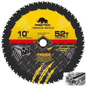 10 Inch Table Saw Blades, 52 Tooth Stainless Steel and Metal Cutting Circular Saw Blade with 1" Arbor, Teflon Anti-Stick, No Heat & No Burrs, Carbide-Tipped TCT Blade for Cold Metal Cutting