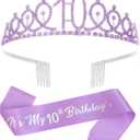 10th Birthday Decorations for Girls,Purple Headband & Glitter Sash Set for 10 Year Old Girl Birthday Decoration(Purple)