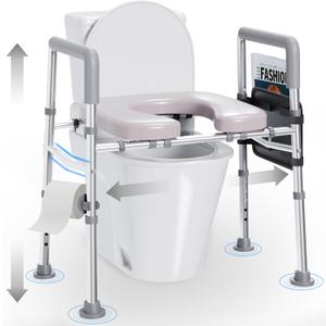 Raised Toilet Seat with Handles, Toilet Seat Riser for SeniorsAdjustable Height & Width, 450lb Raised Toilet Seat with Handles for Elderly, Handicap, Elevated, Pregnant, Fit Any Toilet