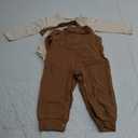 CARETOO Newborn Baby Boy Clothes Infant Boy Romper Fall Winter Outfits Bodysuit 2Pcs Striped Long Sleeve Top Overalls (6-12 Months, Brown)