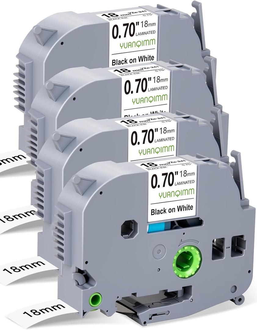 4 Pack TZ Tape 18mm 0.7 Laminated White Label Compatible with Brother P Touch Label Maker Tape TZe 241 TZe241 TZC-241 for Ptouch PTD600 PTD400 PTD610bt PT-P710BT P700 Printer, Black on White