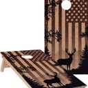 2 Pcs Cornhole Board Wraps - 24.5" x 48.5" Vinyl American USA Flag Scenic Deer Laminated Cornhole Game Wraps Decal Stickers for Corn Hole Indoor Outdoor, Boards Not Included