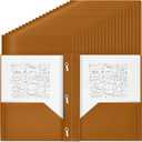 Yeaqee 60 Pcs Plastic Folders with Pockets and Prongs Plastic Folder 2 Pockets 3 Prongs with Business Card Slot Back to School Folders for Students, Teachers, Office Workers (Brown)