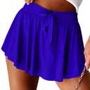 EARKOHA Women's Mini Skort Casual Tennis Skirt High Waisted Flowy Athletic Mini Skirt with Shorts (Blue, XL)