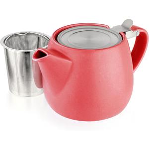 Tealyra - Pluto Porcelain Small Teapot Red - 18.2-ounce (1-2 cups) - Matte Finish - Stainless Steel Lid and Extra-Fine Infuser To Brew Loose Leaf Tea - 540ml