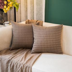 Tweed Throw Pillow Covers Woolen-Style Fabric Square Pillow Cases for Farmhouse Cushion Case and Home Sofa Couch Decor Pack of 2,18x18 Inch Senior Brown Plaid