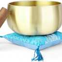 Large Tibetan Singing Bowl Set - 6 Inch Sound Bowl for Yoga, Meditation, Stress Relief, Mindfulness, Healing. Long Pure Resonance, Includes Mallet & Cushion (Gold, 6 inch)