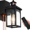 Porch Light with GFCI Outlet: Motion Sensor Porch Lights Outdoor with Remote Control Dusk to Dawn Exterior Lighting Fixtures Black Modern Outdoor Wall Lights for House Garage Patio Front Door, 1 Pack